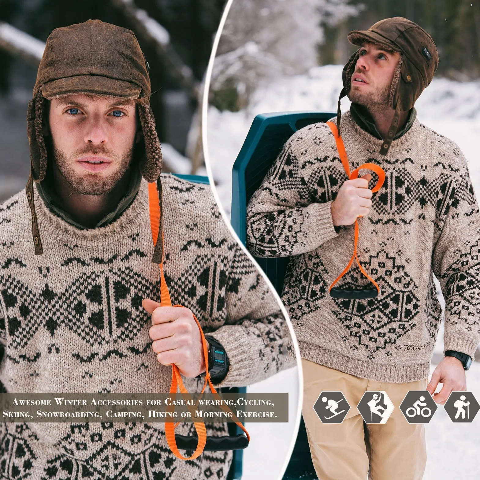 TOP-EX Oversize Impermeabile XXL XXXL Uomo Pilota Earflap Aviator Inverno Faux Leather Hat Caccia Trapper Outdoor