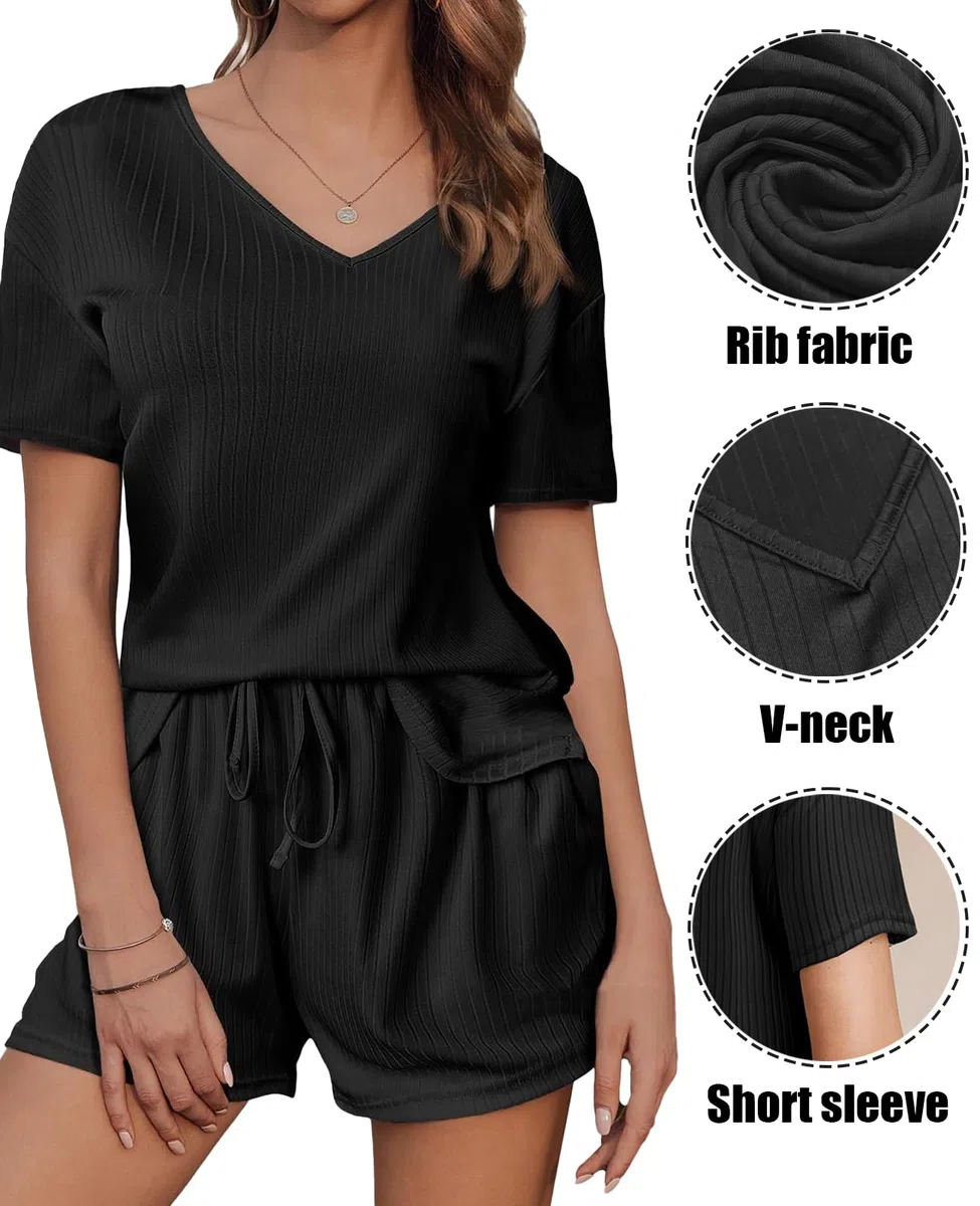 Tuta Corta Ampia da Donna 2 Pezzi Tute da Tempo Estiva Casa T-Shirt Manica Corta e Pantaloncini Tuta Sportiva Moda Scollo a V Sports Suit