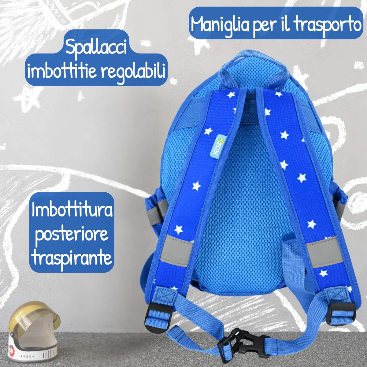 HECKBO Zaino per Bambini con Razzo o Unicorno con Oblò - Asilo Nido, Scuola e Tempo Libero - Borsa, Zaino da ginnastica, Zainetto per Bambini e Bambine