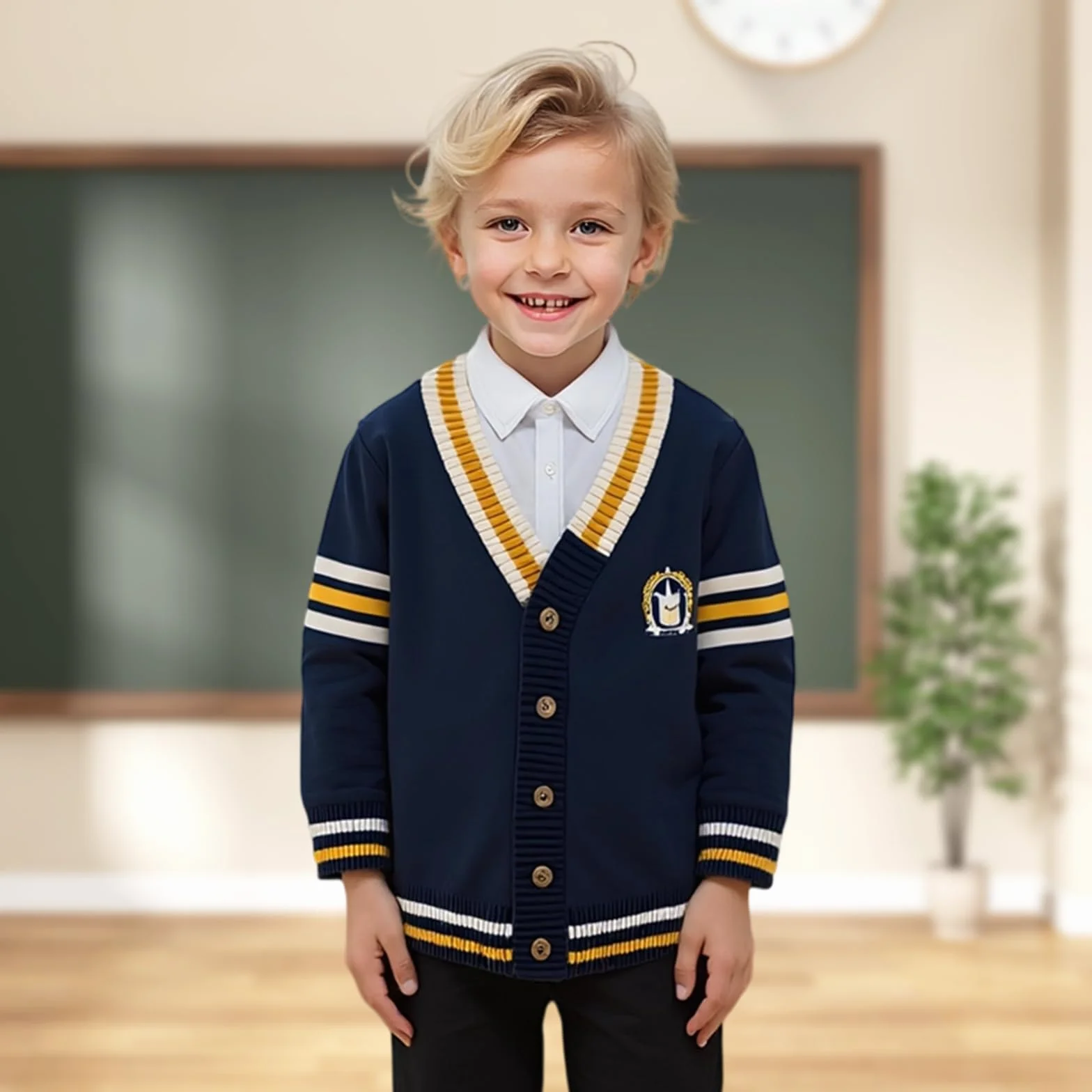 Cardigan per Ragazzo, abbottonatura, Scollo a V, Maglia a Maniche Lunghe, Cappotto Ricamato, Giacca Casual