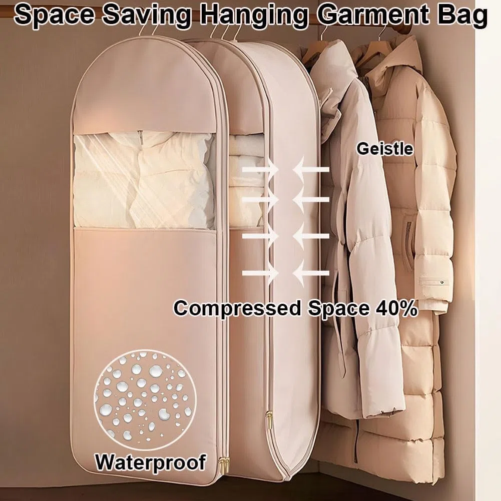 Borsa salvaspazio da appendere, con cerniera a compressione, salvaspazio, organizer per armadio per piumino, sacchetti sottovuoto (beige, (M, L, XL, 3 pezzi)
