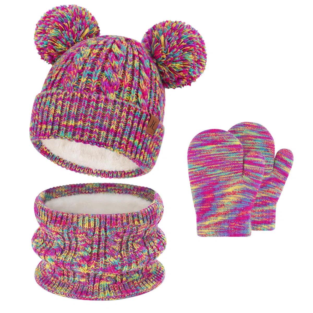 Invernale Cappello Berretto con Pon Pon Sciarpa Guanti Bambino, Termici Cappelli Berretti Manopole per 0-4 Anni Bambini Piccoli, Caldo Beanie Touch Screen Guanti per 5-8 Bimbo Bambina