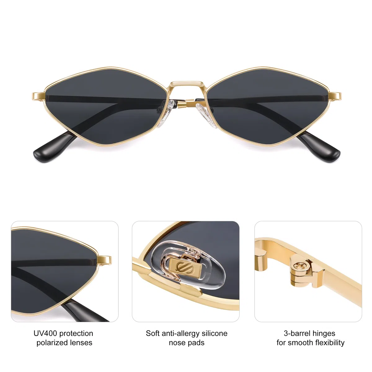 SOJOS Occhiali da Sole Moderni Piccoli Polarizzati Donna Uomo Vintage Stretti Design Irregolare UV400 SJ1233