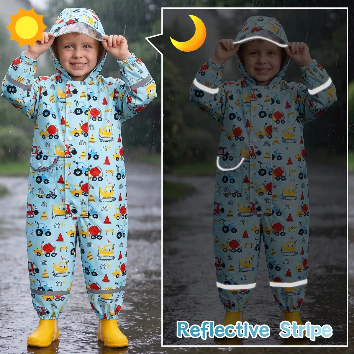 Ragazze Impermeabile con Cappuccio Bambini Tuta da Pioggia Leggero Tutto in Uno Giacche Stampe Cartone Tutina Antipioggia Giacca Poncho Impermeabili Abbigliamento Bambina 1-9 Anni