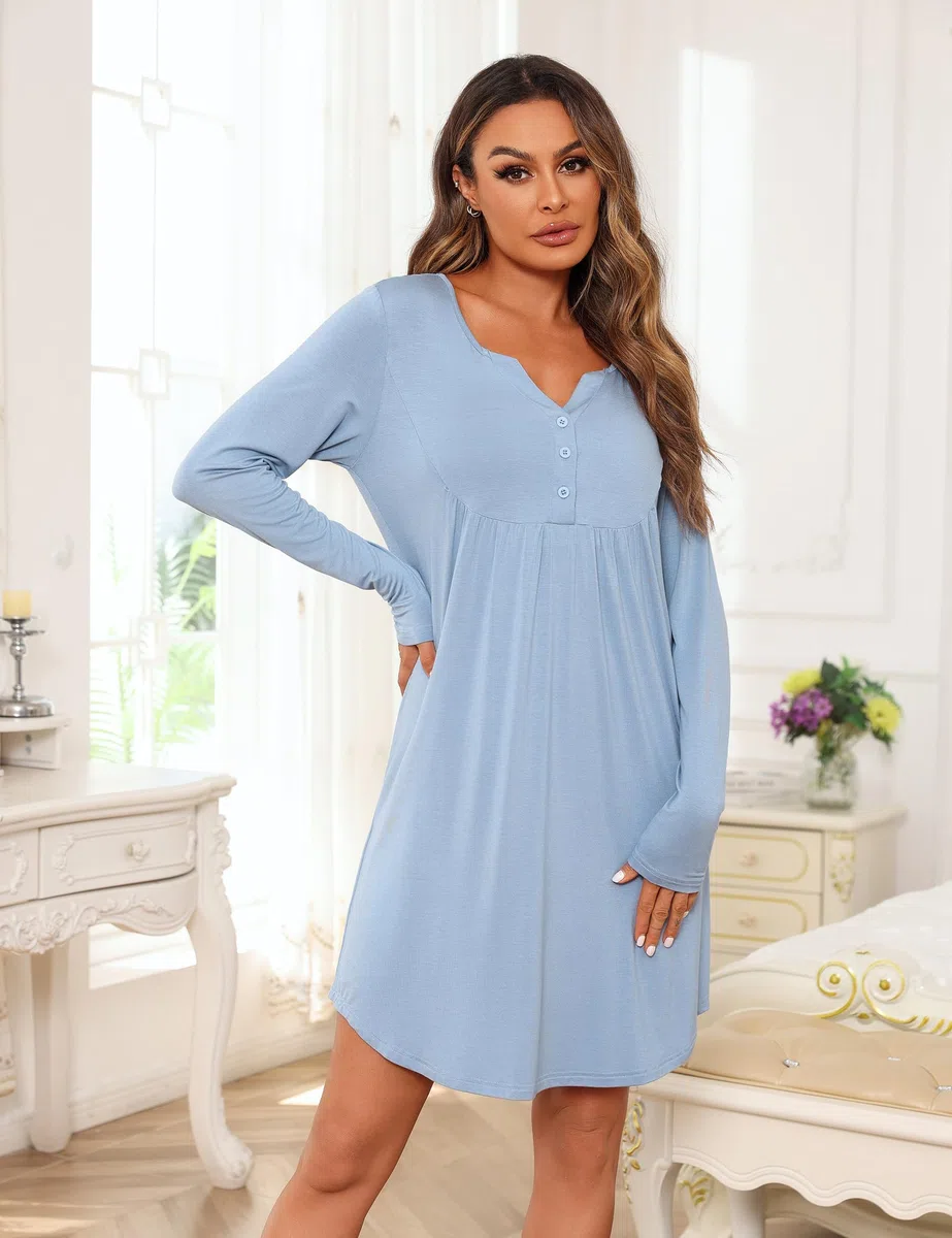 Camicia da Notte Parto Ospedale Cotone a Maniche Lunghe Vestaglia Allattamento con Bottoni Scollo a V Camicia Premaman Adatto Casa