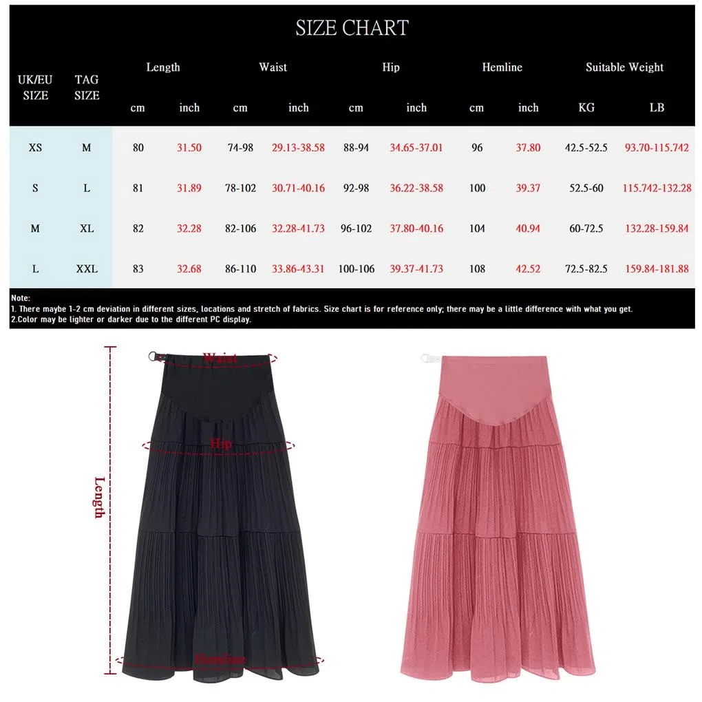 Gonna da Donna maternità con Volant Estivo Casual Gonna Lunga Premaman Tinta Unita Vintage a Pieghe Maxi Gonna a Strati Donna Gravidanza A-Line Gonna a Dondolo in Chiffon