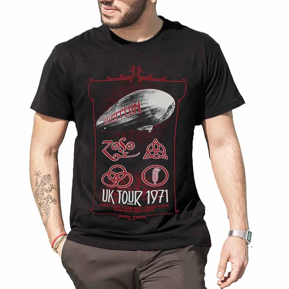 Led Zeppelin T-Shirt UK Tour 1971. Maglietta Ufficiale. Band Rock. Maglia Unisex Adulto Ragazzo.