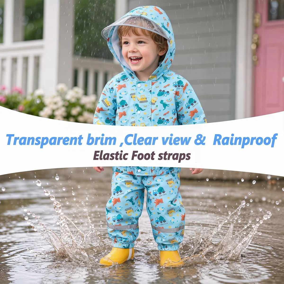 Tuta Impermeabile Bambino Bambina Giacca & Pantaloni Antipioggia Leggero Traspirante Fodera in rete Tuta Pioggia Riflettente Completo Impermeabili Abbigliamento Bambini 1-7 Anni