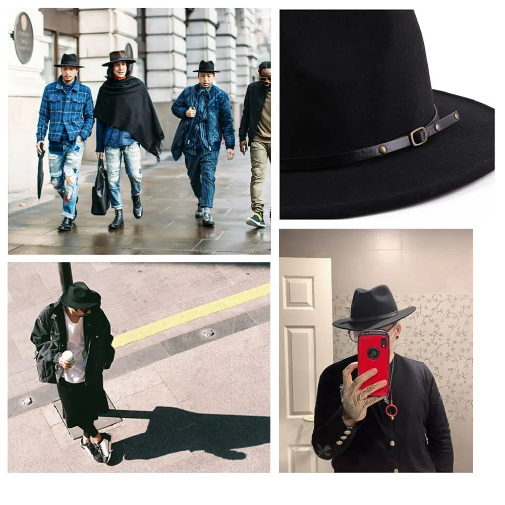 ericotry Cappello Fedora Classico Unisex in Misto Lana con Fibbia per Cintura, Cappello a Tesa Larga, Cappello da Derby per Chiesa, Jazz, Trilby, Berretti per Uomini e Donne, Feste di Nozze, Talent