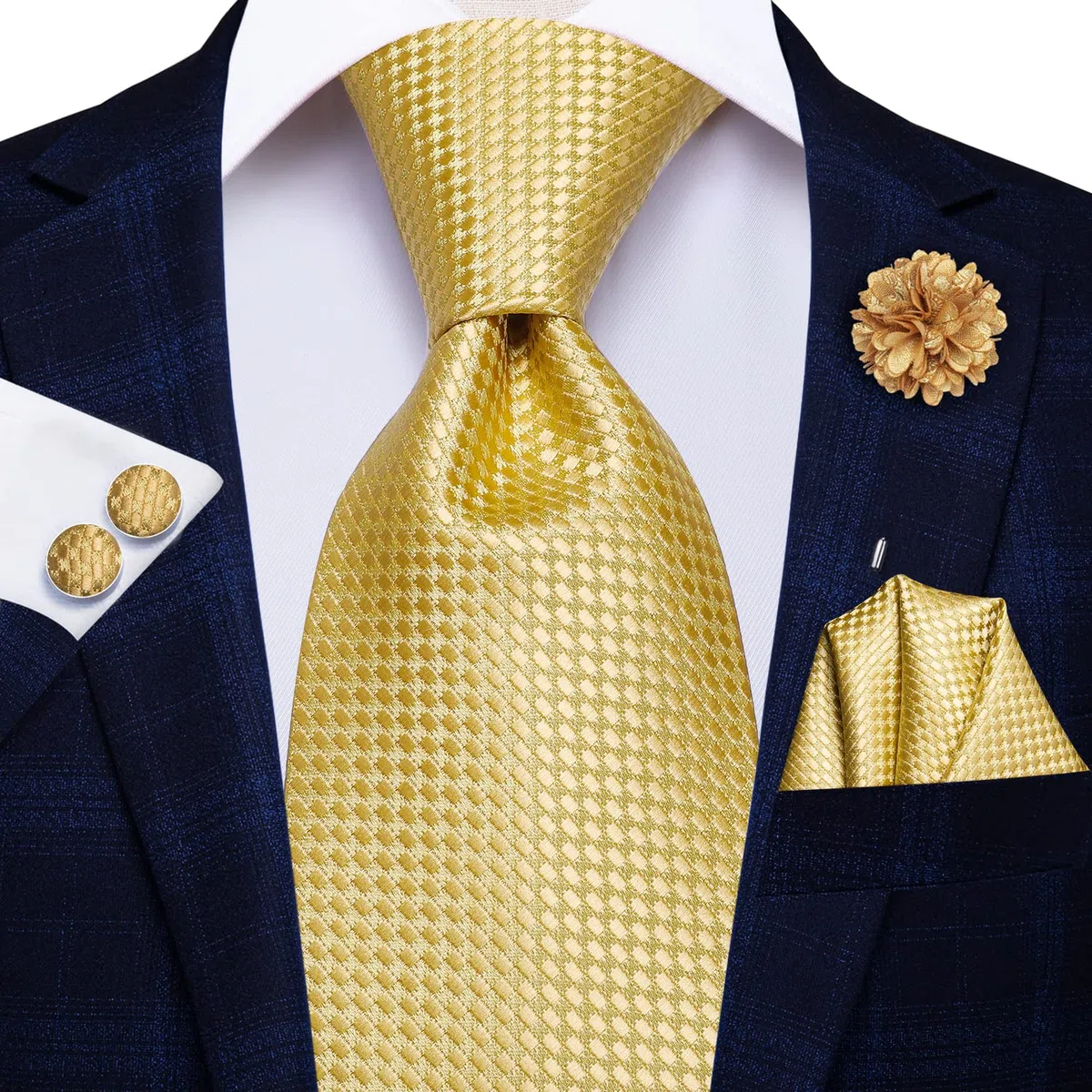 Hi-Tie Cravatta da uomo in seta e gemelli quadrati da taschino set spilla jacquard cravatta da matrimonio aziendale per formale