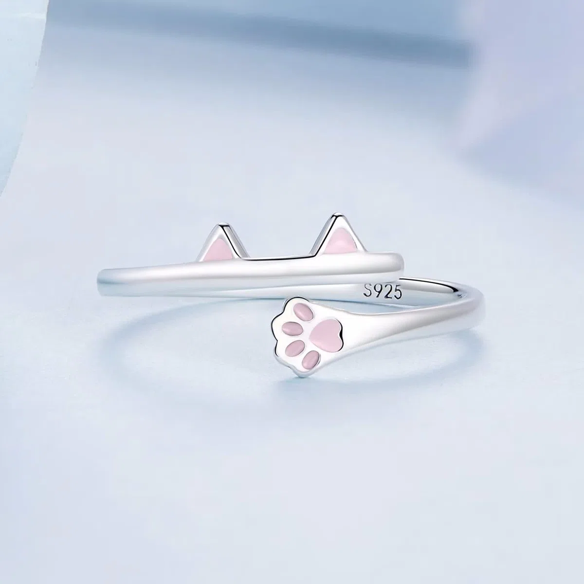 Qings Anello Regolabile Carino Gatto Argento 925 Animale Aperto Anello Impilabile Anelli Gioielli Regalo di Compleanno per Donna Ragazze