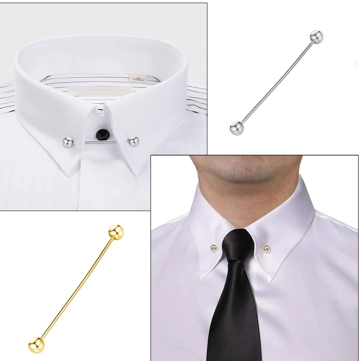 Barra Spilla a Collo Camicia e Fermacravatta - Clip in Metallo Da Uomo per Colletto Della Camicia e Cravatta