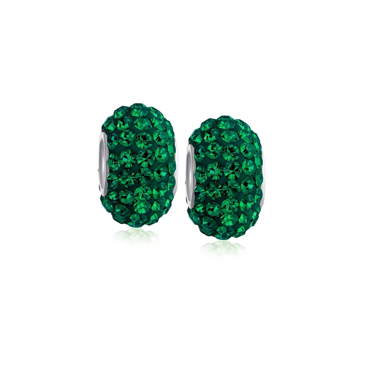 Bling Jewelry Set di due distanziatori in cristallo verde foresta solido con anima in argento sterling .925 adatti per braccialetti con charm europei per donne e adolescenti.