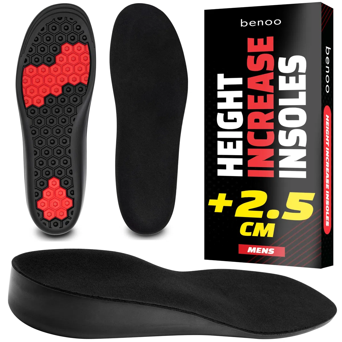 Solette rialzanti per uomo (+2,5 cm) – Tallonette regolabili, comode e ritagliabili per un aumento istantaneo dell'altezza. Rialzi per scarpe con inserti adattabili (43-45)