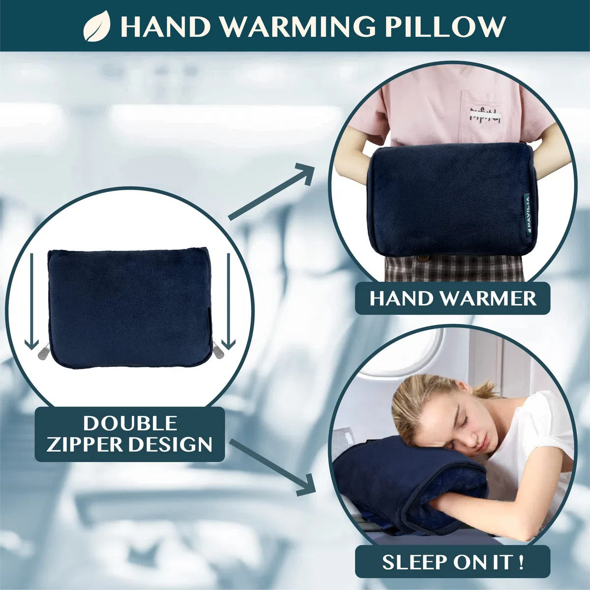 PAVILIA Cuscino per coperta da viaggio, morbida coperta da aereo, set combinato 2 in 1, coperta per aereo, compatta, pieghevole, cuscino essenziale per volo, accessorio regalo per viaggiatori,