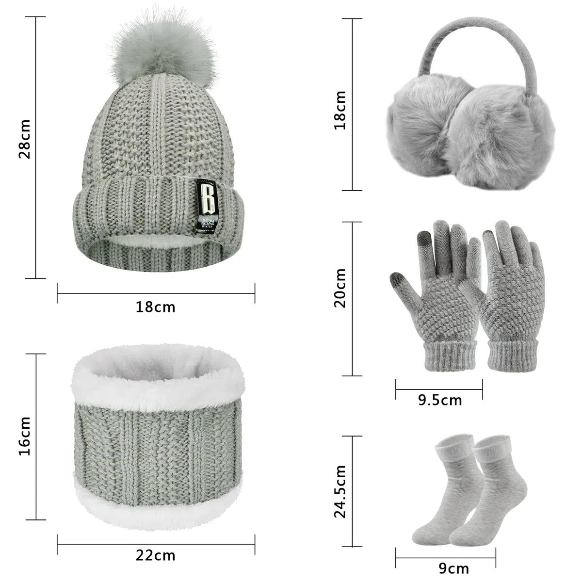 UMIPUBO Donna Cappello Sciarpa e Guanti Touch Screen Set Invernali Berretto Scaldaorecchie in Peluche di Calze Cappello a Cuffia in Maglia 5 Pezzi per Donna Sport all'aperto Sci