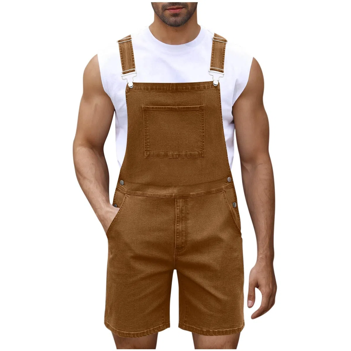 Salopette corte da uomo in denim, pantaloni cargo, pantaloni in jeans, pantaloni da lavoro, pantaloni da lavoro, vestibilità larga, in denim, tuta estiva