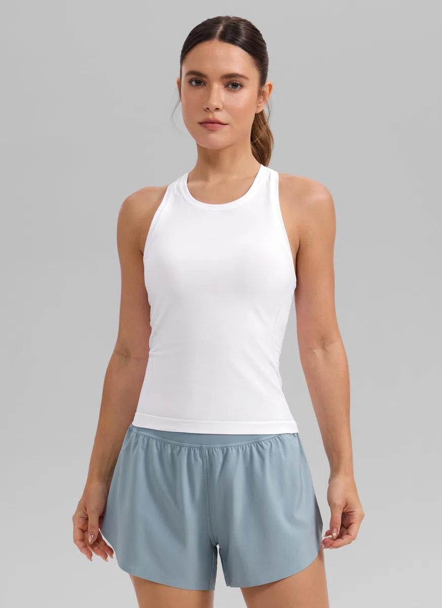 CRZ YOGA Canotte da Donna Senza Cuciture Camicie a Collo Alto da Allenamento con Retro Scollato