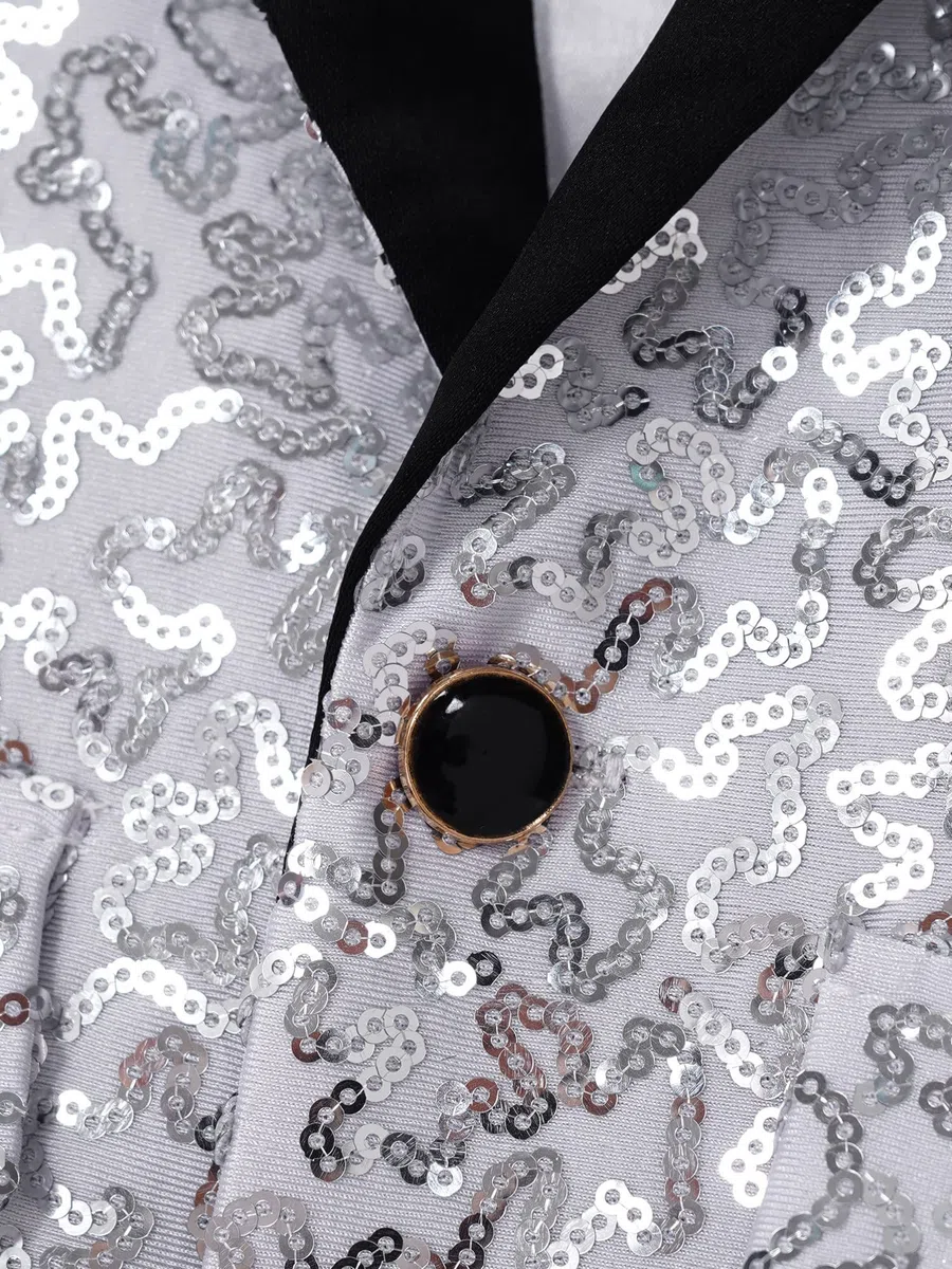 dPois Giacca Paillettes Bambino Panciotto da Cerimonia Sera Party Giacca Elegante Brillantini Blazer Un Bottone Cappotto Abito da Batessimo Festa Slim Fit Smoking