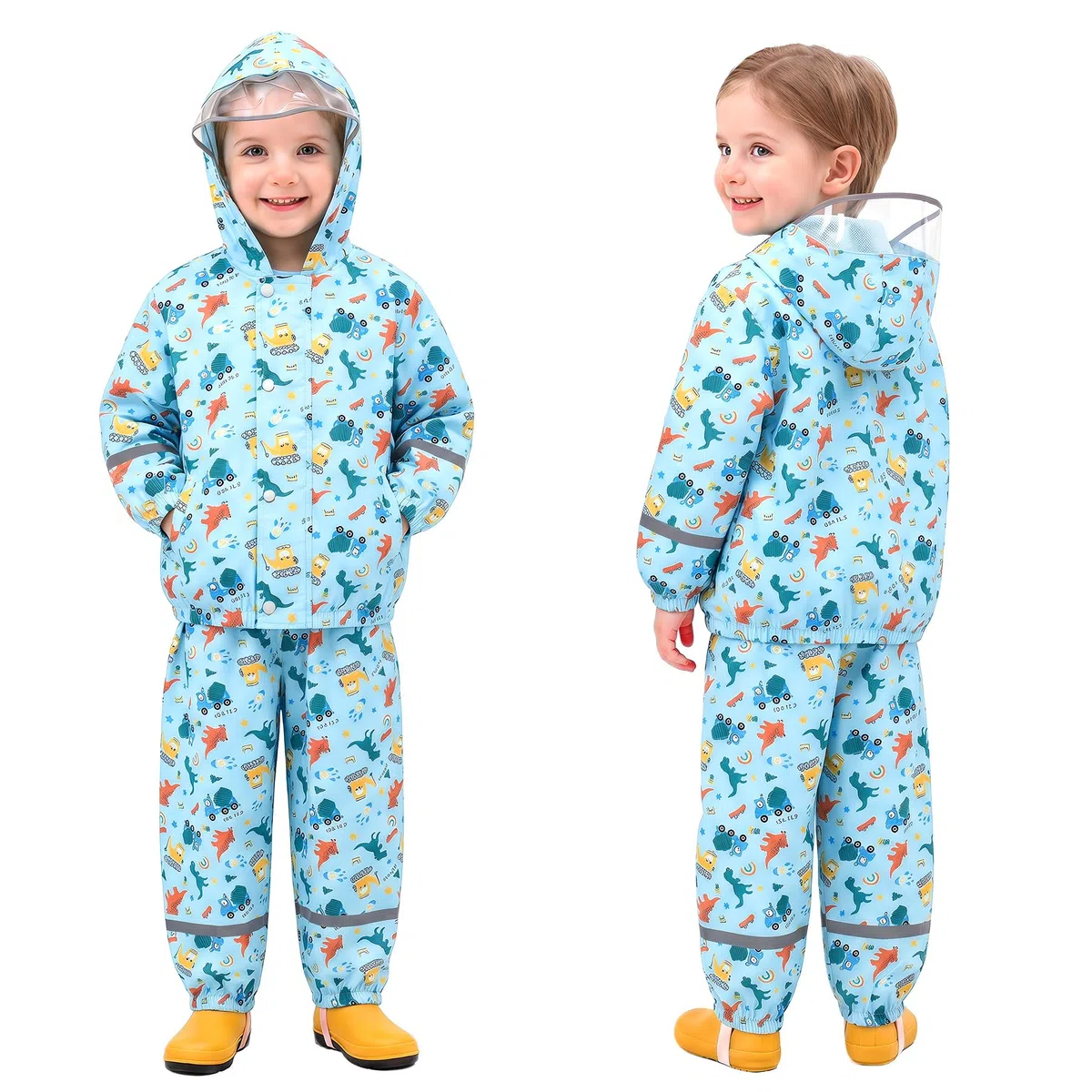 Tuta Impermeabile Bambino Bambina Giacca & Pantaloni Antipioggia Leggero Traspirante Fodera in rete Tuta Pioggia Riflettente Completo Impermeabili Abbigliamento Bambini 1-7 Anni