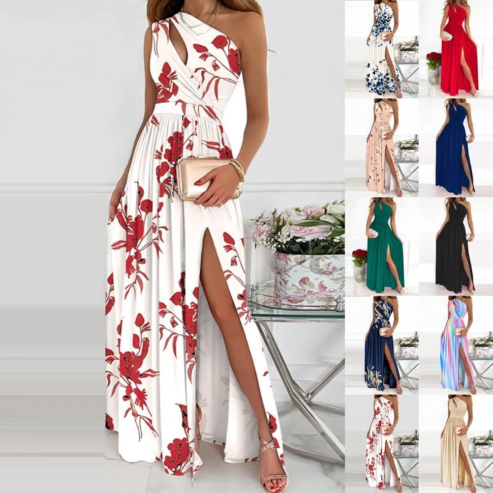 Vestiti da Donna della Sera e Cerimonia Senza Maniche Abito da Damigella Lunga Vestito da Cocktail con Spacco Elegante Abito da Sera