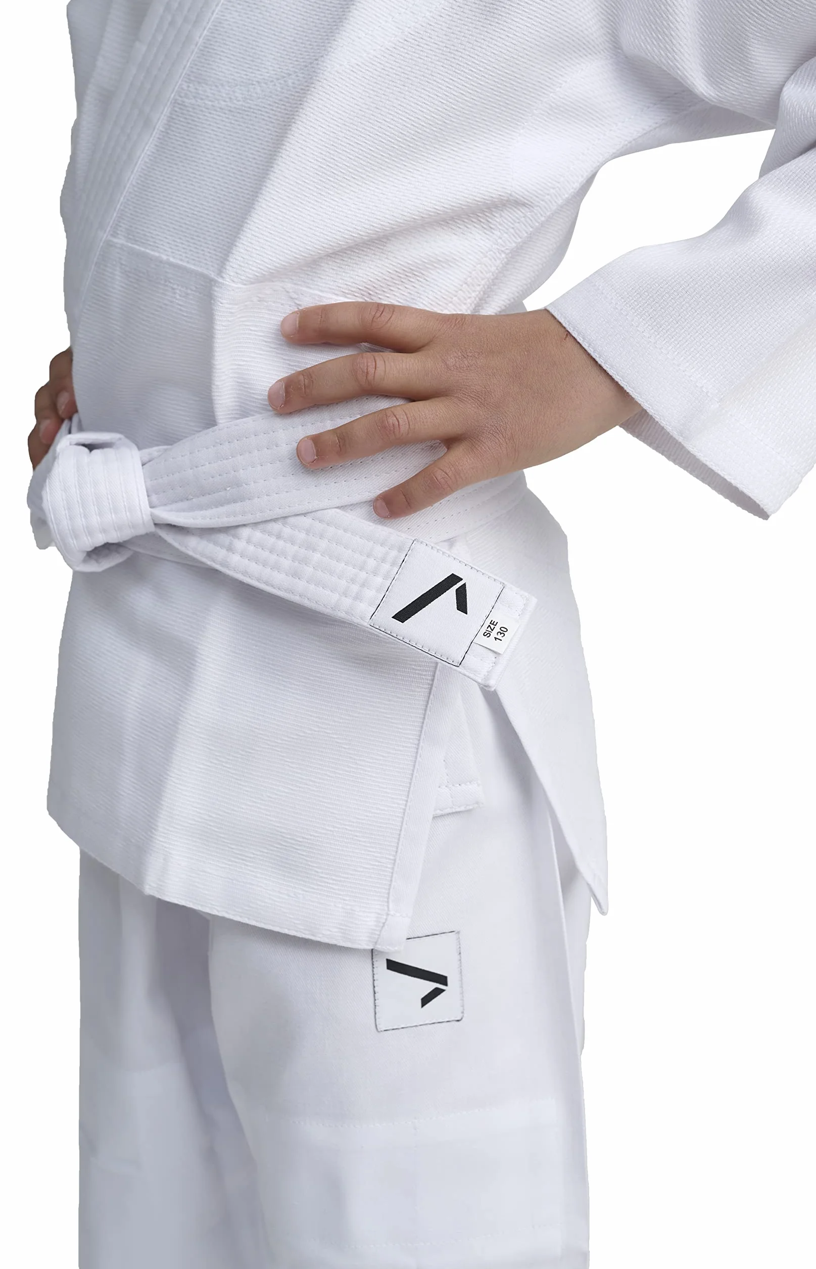 IPPONGEAR Tuta Judo Beginner 2 per Bambini con Cintura (Elastico in Vita e Coulisse sui Pantaloni, densità del Tessuto 190gr/m²) Bianco