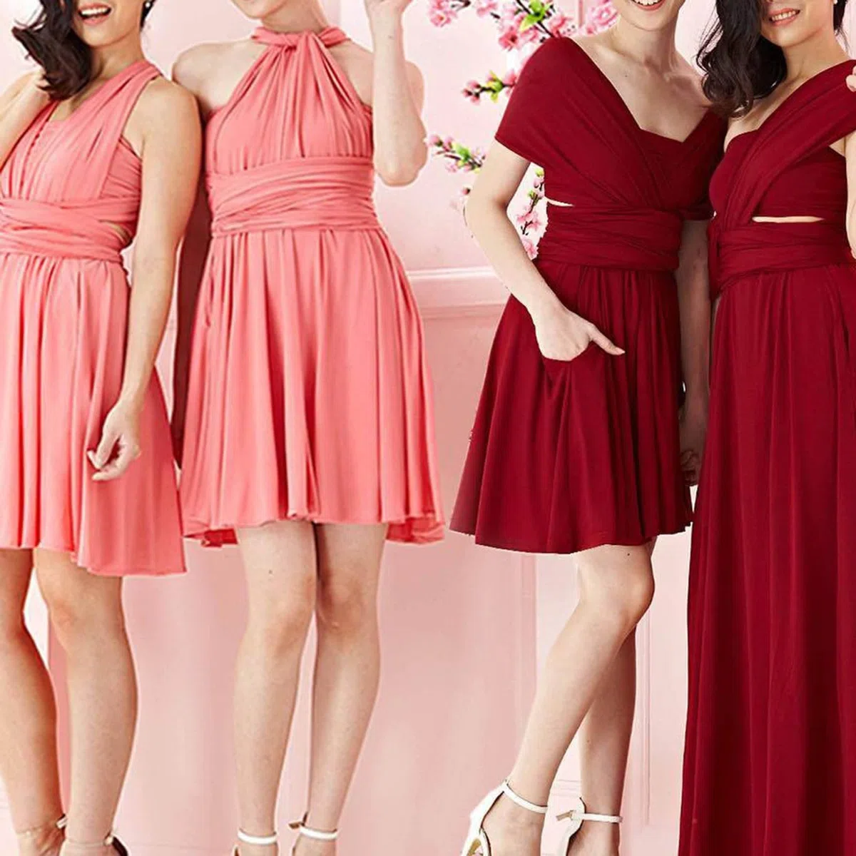 Abito Cerimonia Donna con Schiena Scoperta Multiway Vestito Elegante a Portafoglio Scollo a V Mini Abito da Cocktail Festa Senza Maniche