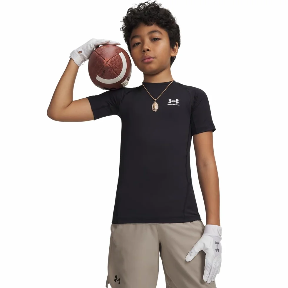 Under Armour UA HG Armour SS, T-shirt Bambini e Ragazzi, Nero, XS