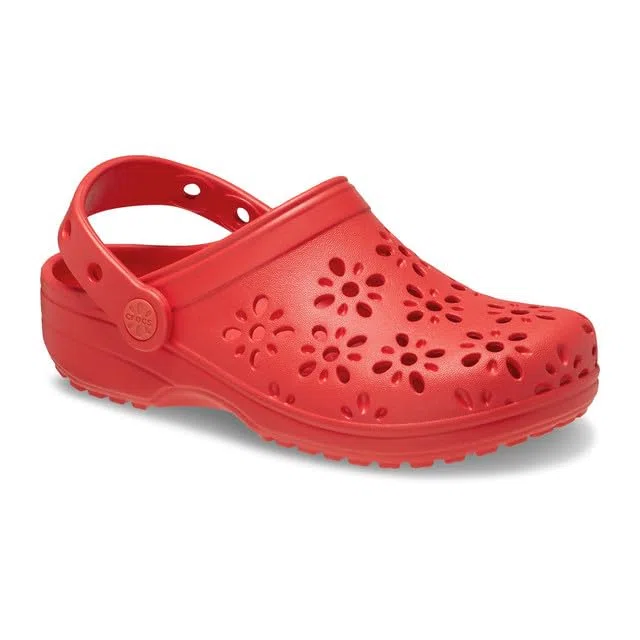 Crocs Classic Floral Cut Out Clog T, Zoccoli Unisex - Bambini e Ragazzi, Cherry Red, 27/28 EU