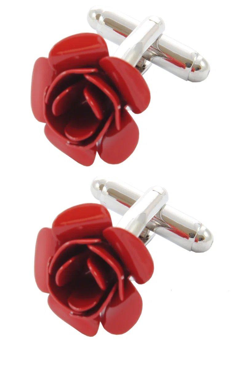 Gemelli Camicia Uomo Fiore Rosso - Con Scatola - Ottone - Rosa Rossa - Giardino San Valentino Romanza Amore Circolare - Un Paio