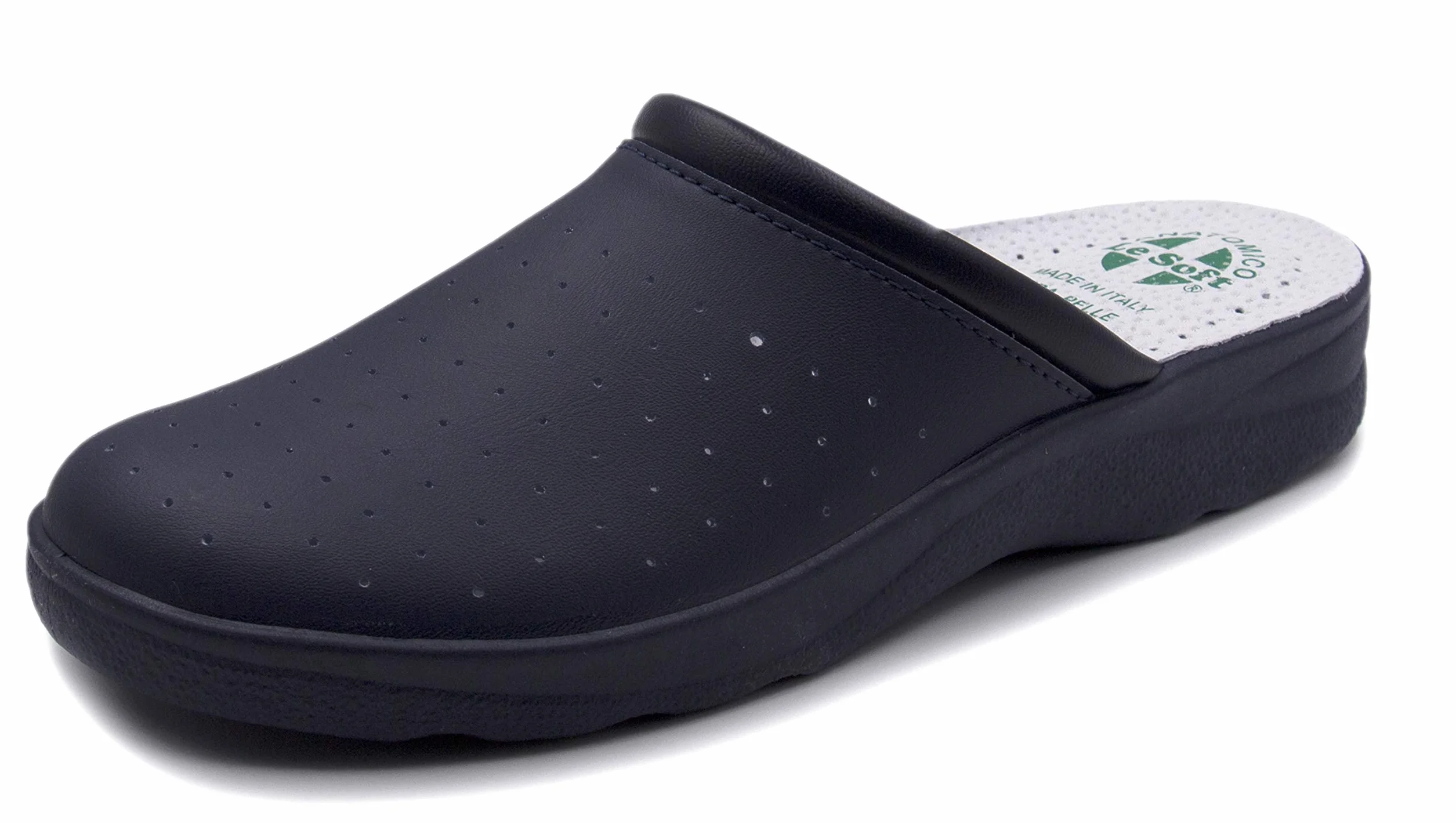 Poligono Ciabatte Sanitarie Anatomiche Uomo e Donna, Scarpe Pantofole Ortopediche Confortevoli con Tomaia in Vera Pelle Traforata, MADE IN ITALY