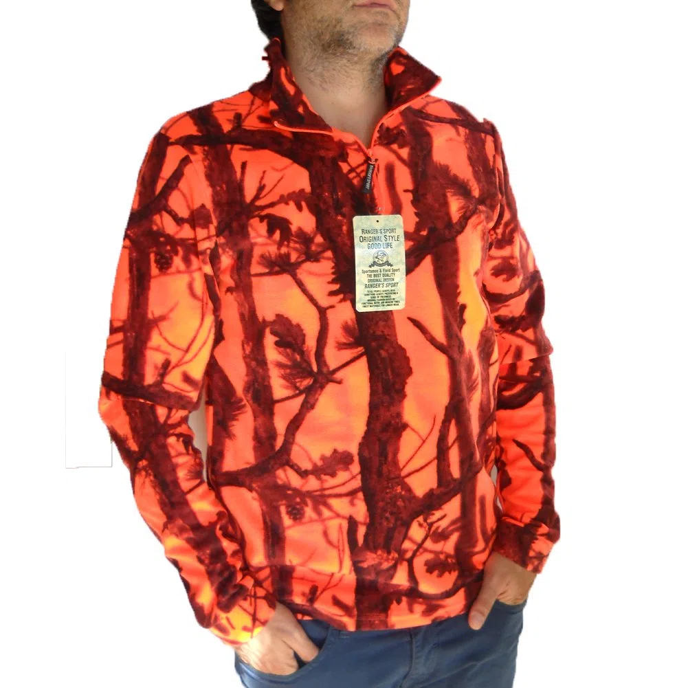 Fratelliditalia Maglia Maglione Pile Arancio Caccia Cinghiale Foresta Zip Bosco Neve Felpa Uomo