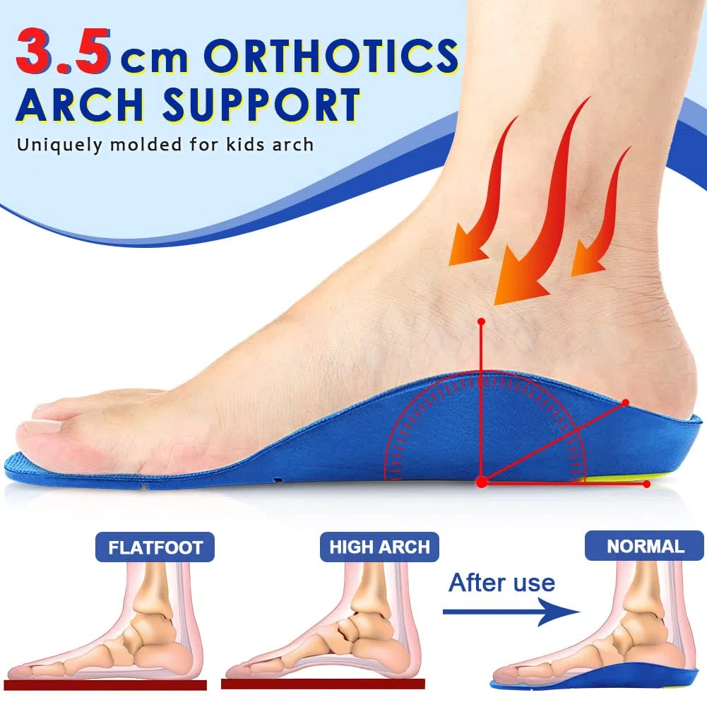Rocktakin - Inserti per scarpe con supporto per arco plantare per bambini, con imbottitura in schiuma di poliuretano, per piedi piatti, fascite plantare, sollievo dal dolore al tallone