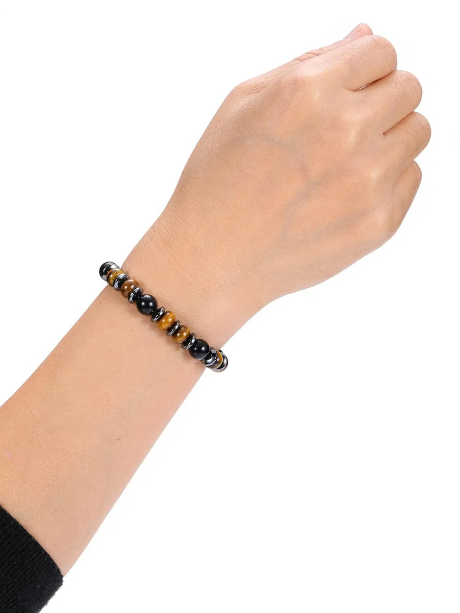 JSDDE Collana e bracciale tripla protezione in pietre e cristalli per uomo donna Parure gioielli protezione dall'energia negativa in pietre naturali occhio di tigre ossidiana ematite 8 mm