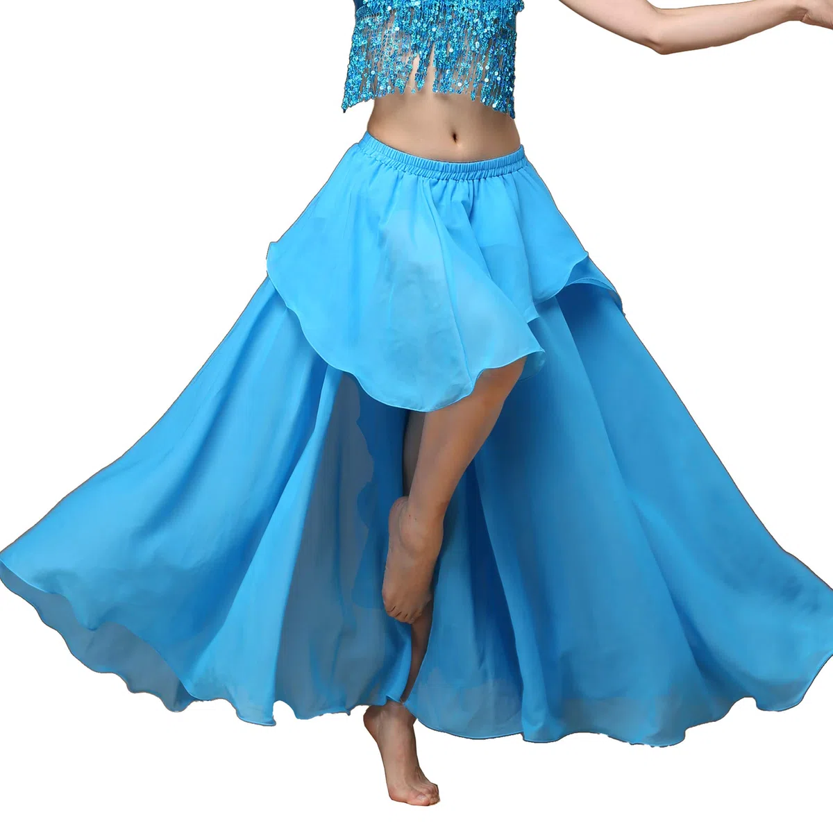 Baisdan Gonna lunga per danza del ventre, in chiffon, con spacco, costume per danza del ventre, blu cielo, Taglia unica