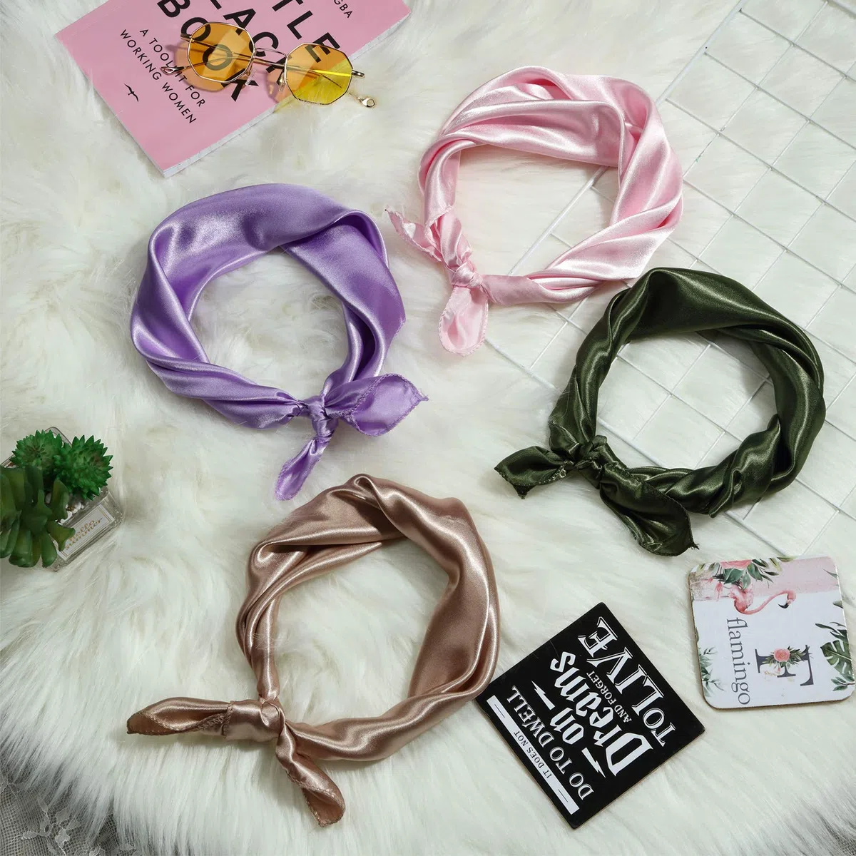 SATINIOR 15 Pezzi Sciarpa Collo Quadrato da Donna Fazzoletto da Collo Tinta Unita Misto Copricapo Sciarpa Bandana