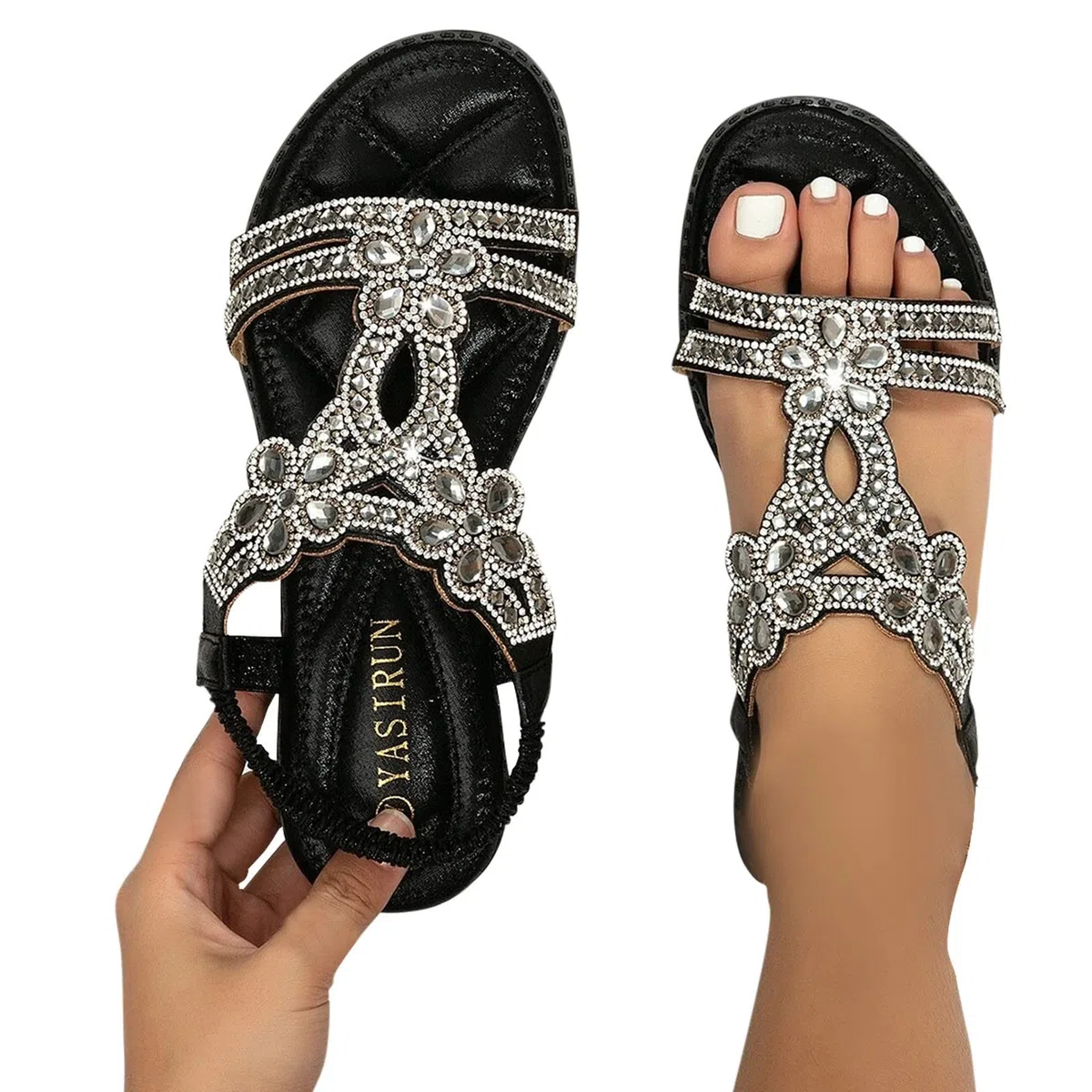 Generico Sandali Gioiello Donna - Women Rhinestone Slingback Sandal Comodi Eleganti Sandalo Da Spiaggia Antiscivolo Lavabili Scarpe Estivo Morbida Punta Aperta Ciabatte Leggero Bohémien 35-43