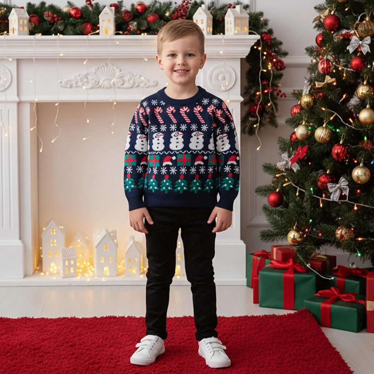 JiAmy Bambino Natale Maglione Felpa a Maglia Inverno Cotone Pullover Manica Lunga Cervo 1-6 Anni