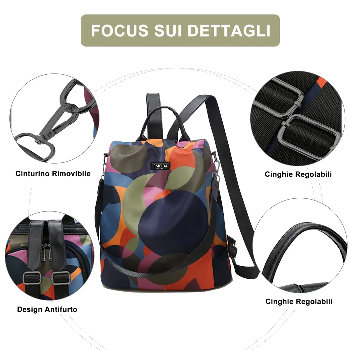 Fmeida Zaino Donna Antifurto Moda Borsa Donna con Tracolla Borse Zainetto da Viaggio Impermeabile