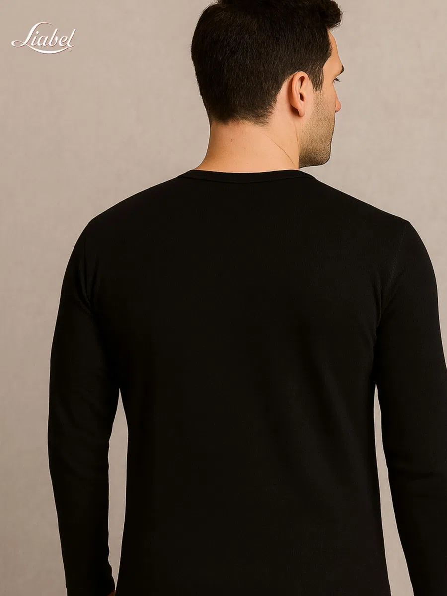 Liabel Maglia Intima Uomo Caldo Cotone Manica Lunga (Confezione da 2) Soffice Maglia Intima Invernale Effetto Termico Naturale Bianche o Nere