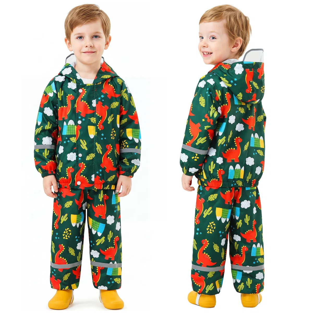 Tuta Impermeabile Ragazze, Leggero Antipioggia Giacca & Pantaloni Impermeabili con Riflettenti 2 Pezzi Set, Bambini Fodera in Rete Pioggia Completo Abbigliamento per Bambina 1-7 anni