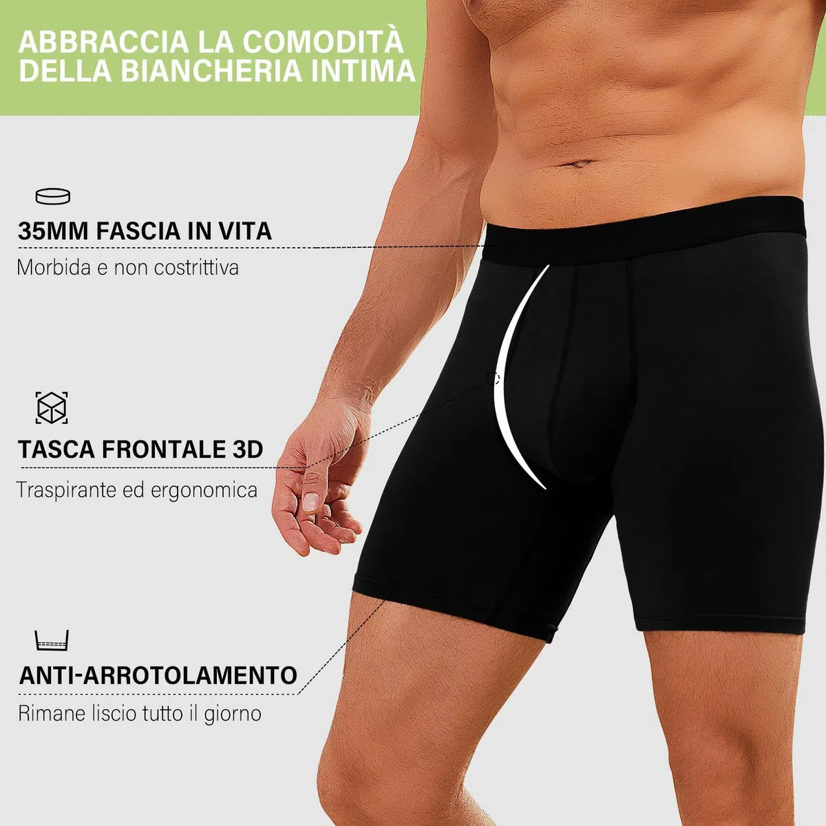 PUTUO Uomo Mutande Boxer in bambù: Mutande Lungo Uomo Aderenti in Bamboo con Conchiglia - 3D Ultra Morbido Comodi e Traspiranti Intimo Lunghi Senza Etichette 6 Paia