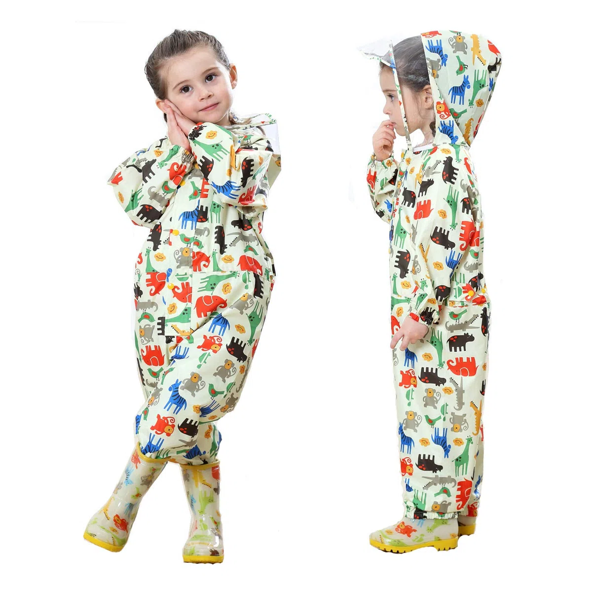 Impermeabile da Pioggia Bambini Ragazzi Ragazze con Cappuccio Antipioggia Giacca Tuta Portatile Sportivo Jogging Impermeabili Unisex Bambino Bimba Bimbo Scolaro 1-7 Anni