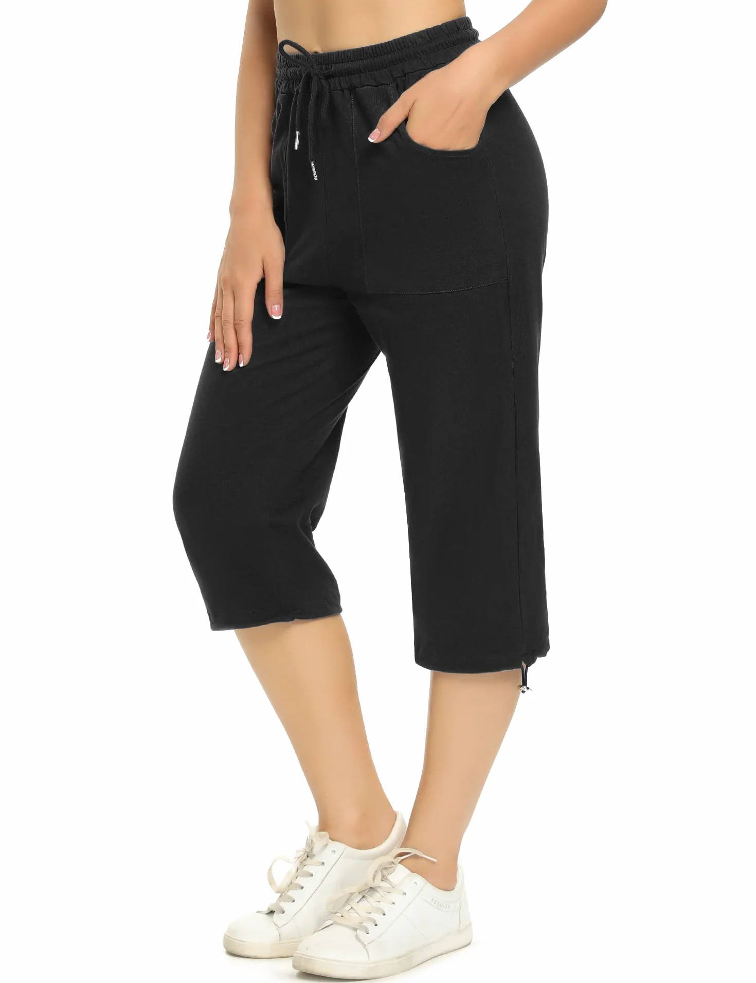 Totatuit Pantaloni Capri Donna Estivi Sportivi 3/4 Cotone Regolabile con Tasca Pinocchietto Cropped Jogging Yoga Pinocchietti
