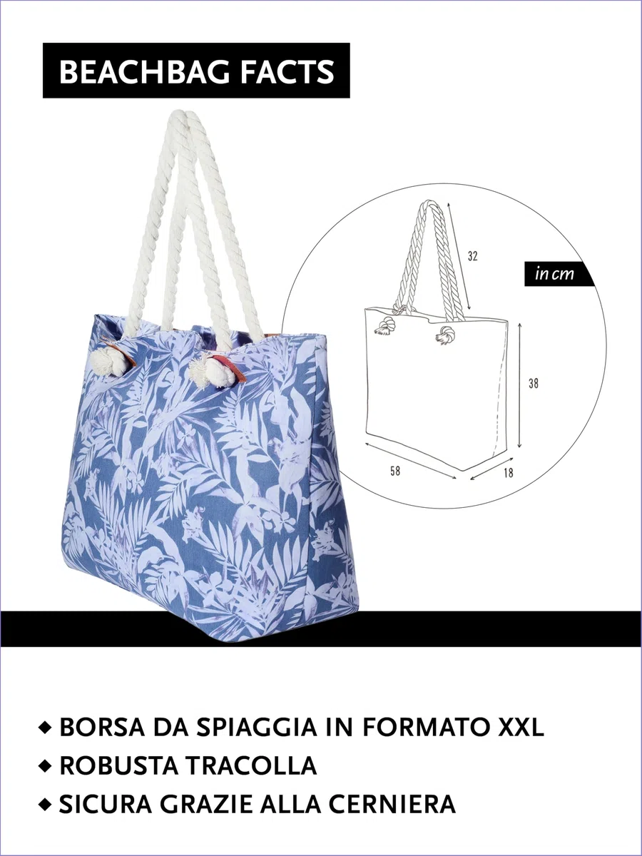 DonDon Borsa da spiaggia grande con chiusura zip 58 x 38 x 18 cm Shopper stile marinaro yacht style