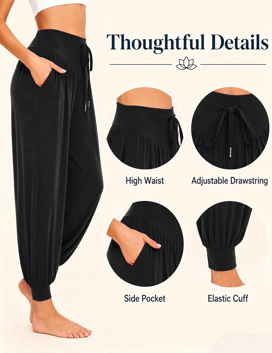 Terecey Pantaloni Harem Donna,Pantaloni da Yoga Donna con Tasche,Pantaloni Donna Eleganti Vita Alta,Pantaloni Donna sprotivi Cotone per Jogging, Danza, Pilates S-3XXL