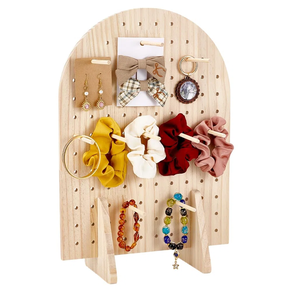 PH PandaHall Espositore per Orecchini in Legno con 25 Aste Espositore per Pannelli Forati Ovale per Portachiavi Braccialetto Mostre di Artigianato Eventi Dei Venditori Vendita, 13x29x43cm