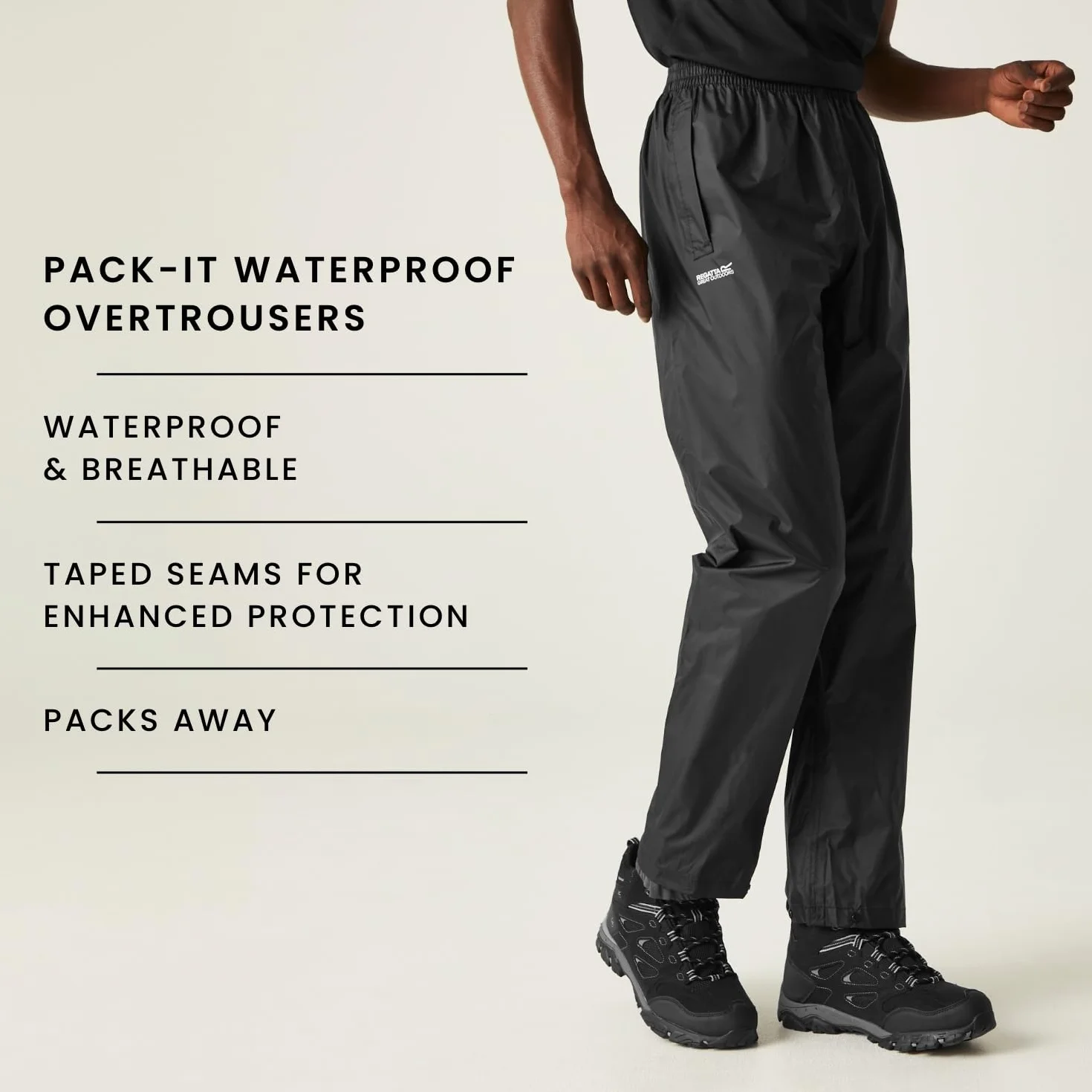 Regatta - Pack It' Pantaloni Impermeabili Traspiranti Ripiegabili Cuciture Nastrate, Overtrousers Uomo