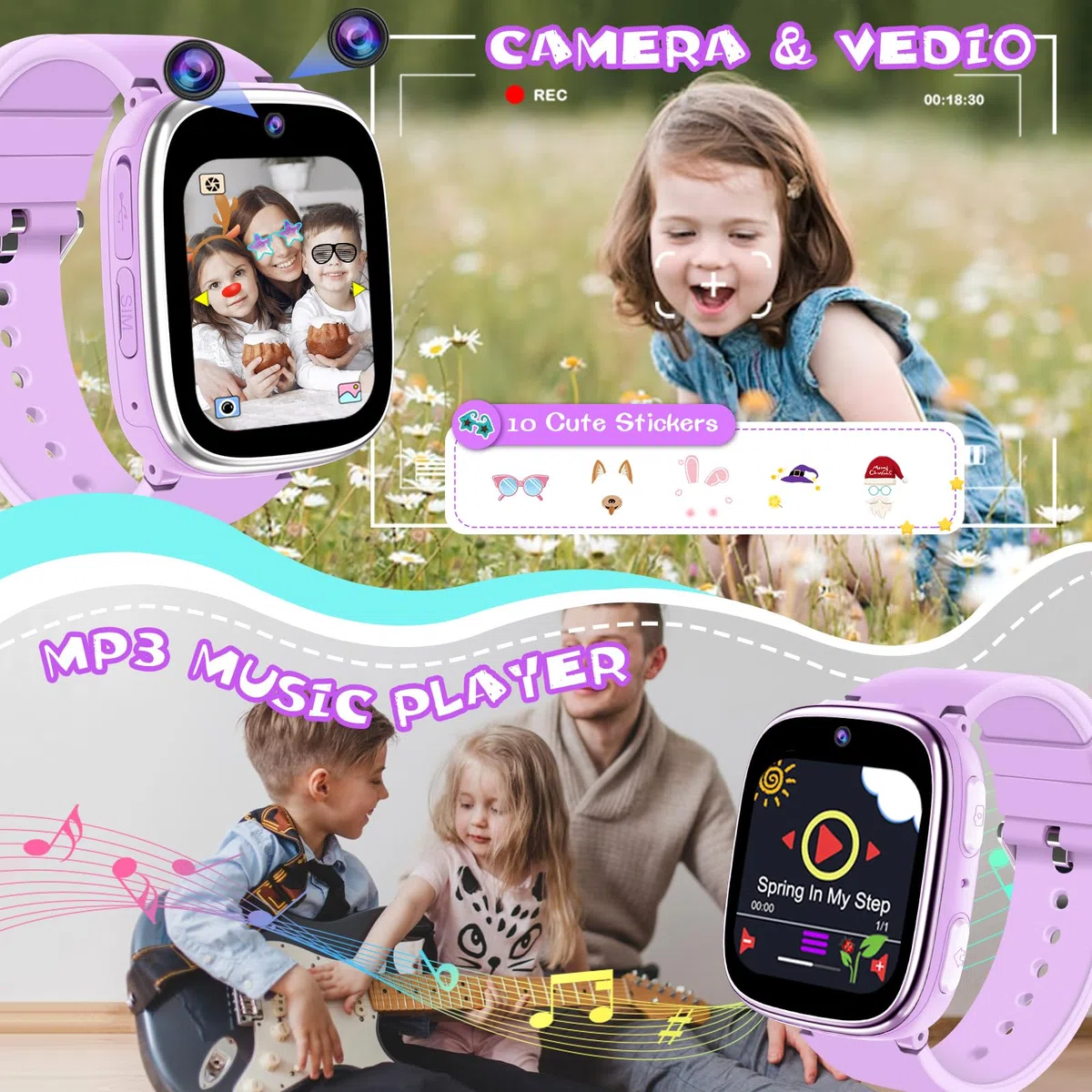 Smartwatch Bambini - Orologio Telefono per Ragazzi con Chiamata SOS Giochi Contapassi Musica Fotocamera Torcia Sveglia Audiolibri, Kids Smart Watch Intelligente per Bimbi 3-12 Anni Regalo (Viola)