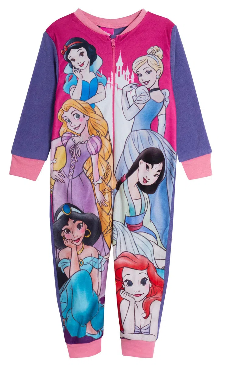 Disney Princess, Tutina da Principessa in Pile per Ragazze, Pigiama Tutto in Uno, età 7-8 Anni
